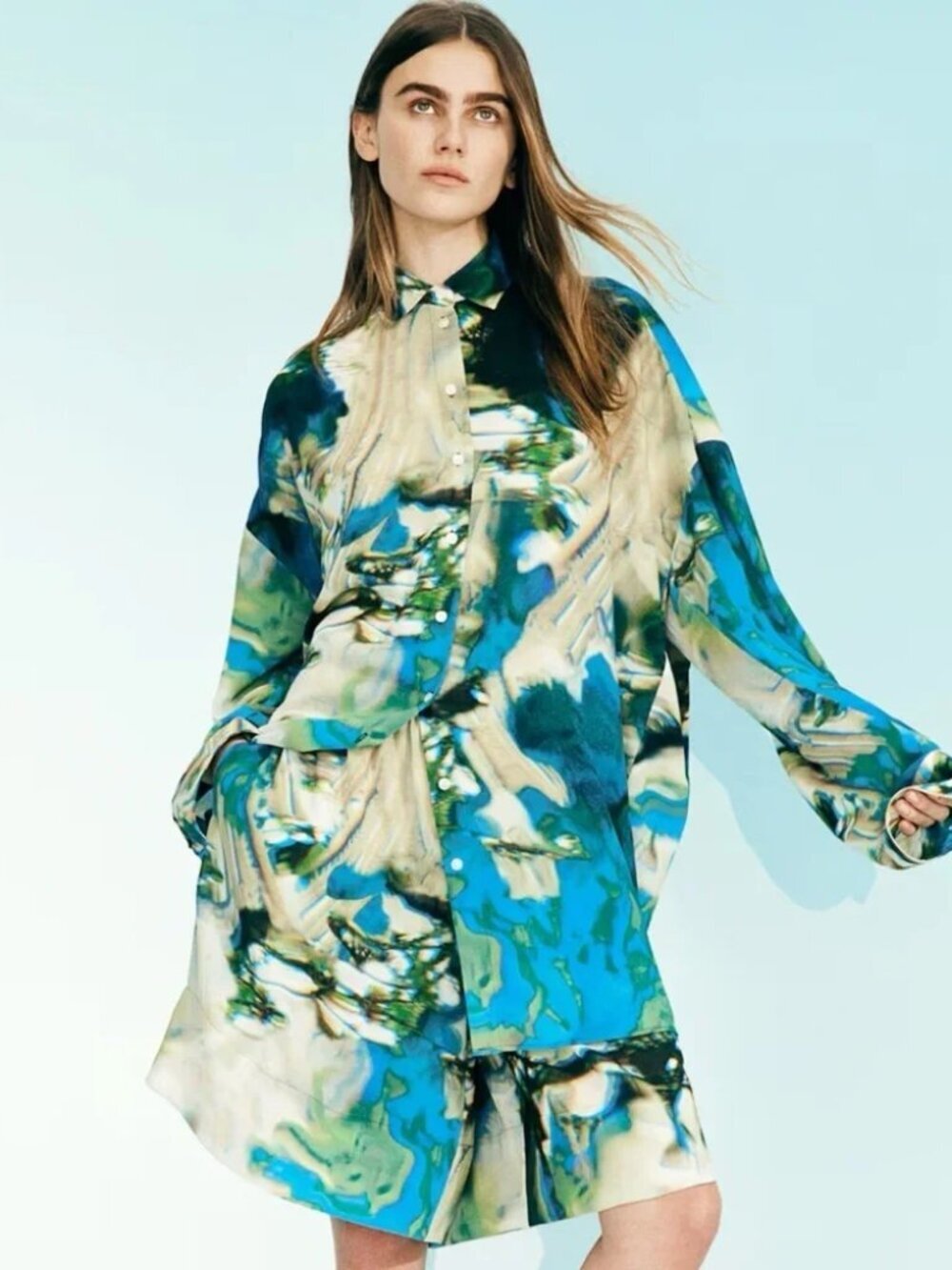H&M Studio Collection Abstract Chiffon Blouse Top Size Medium Oversized Artsy